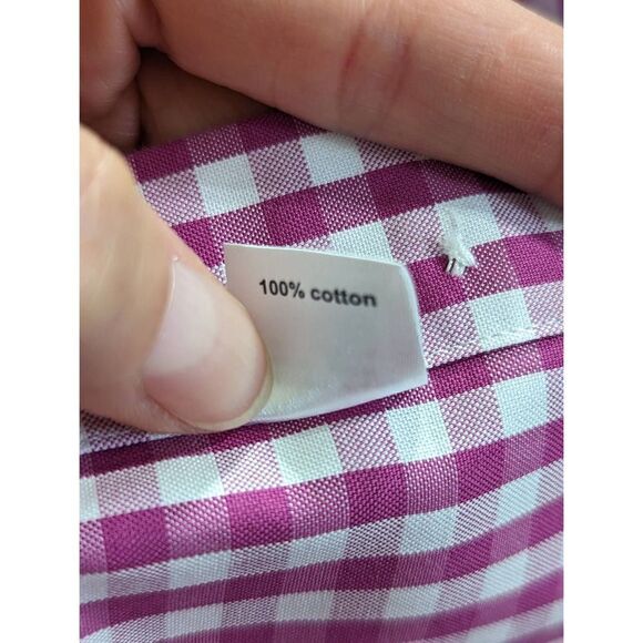 Paul Fredrick Men's Hot Pink and White Plaid Non-Iron Button-Down Shirt Size 16 - Picture 5 of 5